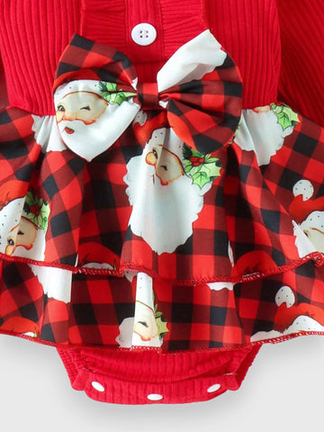 2 Pc Baby Girl Buffalo Plaid Santa Bodysuit