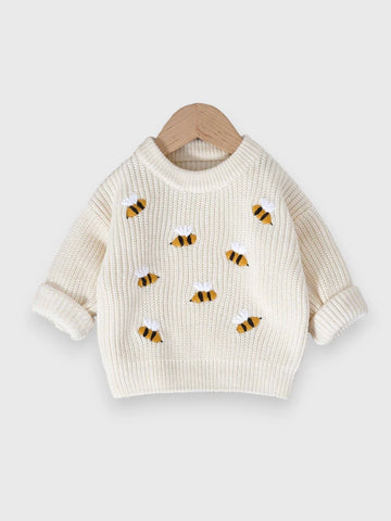 Baby Girl Bee Embroidered Sweater