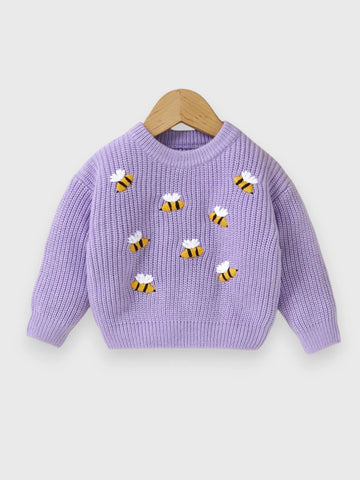 Baby Girl Bee Embroidered Sweater