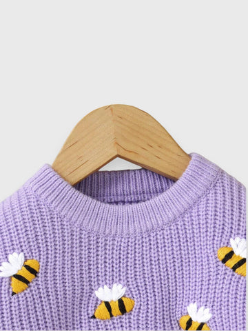 Baby Girl Bee Embroidered Sweater