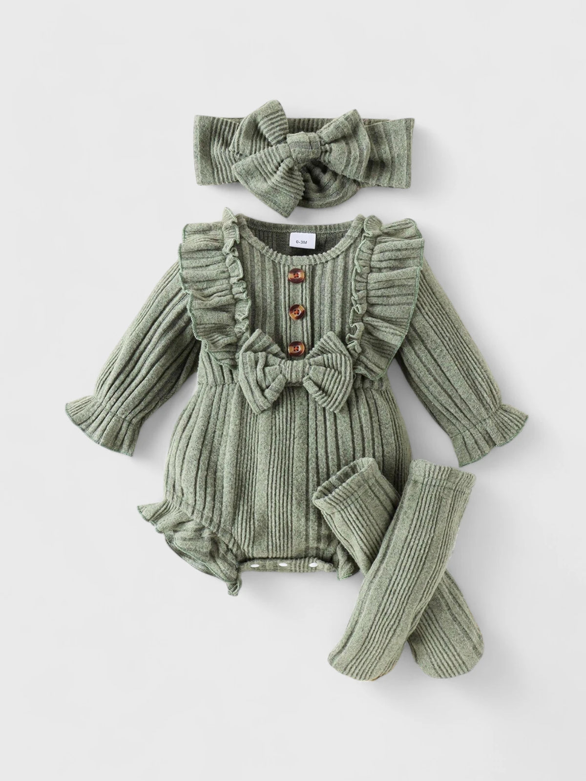 CL-3 pc Baby Girl Ruffle Trim Bodysuit & Headband & Socks