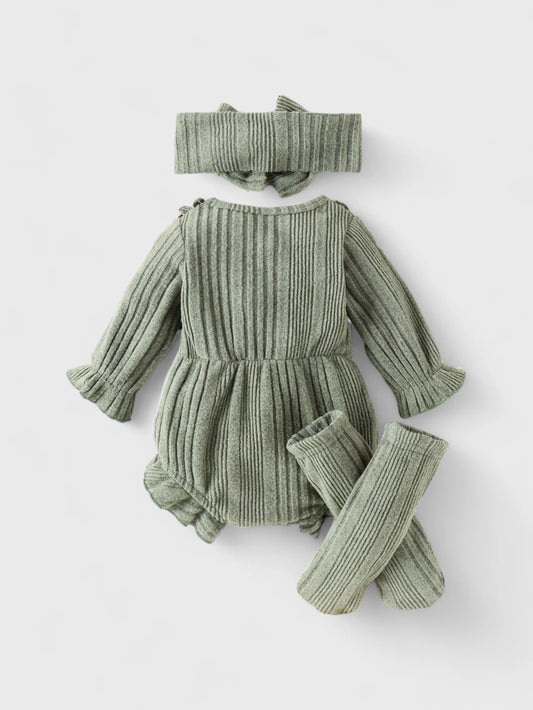 CL-3 pc Baby Girl Ruffle Trim Bodysuit & Headband & Socks