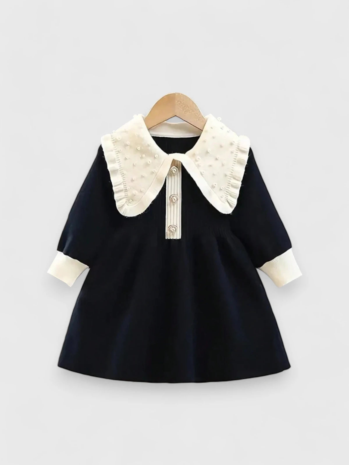 Girl Contrast Pearl Collar Knit Dress