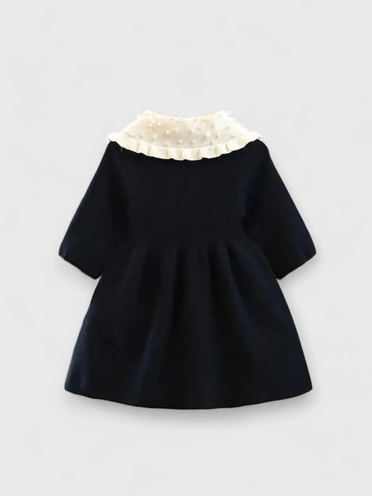 Girl Contrast Pearl Collar Knit Dress