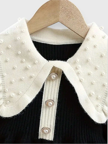 Girl Contrast Pearl Collar Knit Dress