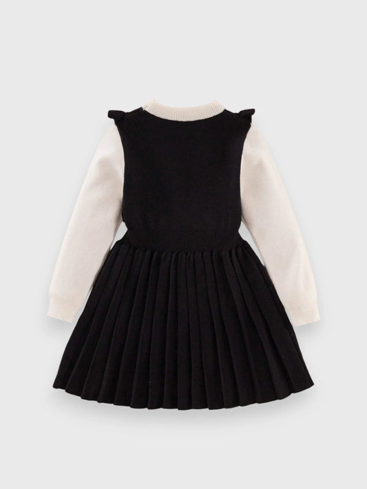 Girl Two-Tone Ruffle Trim Knit Dress