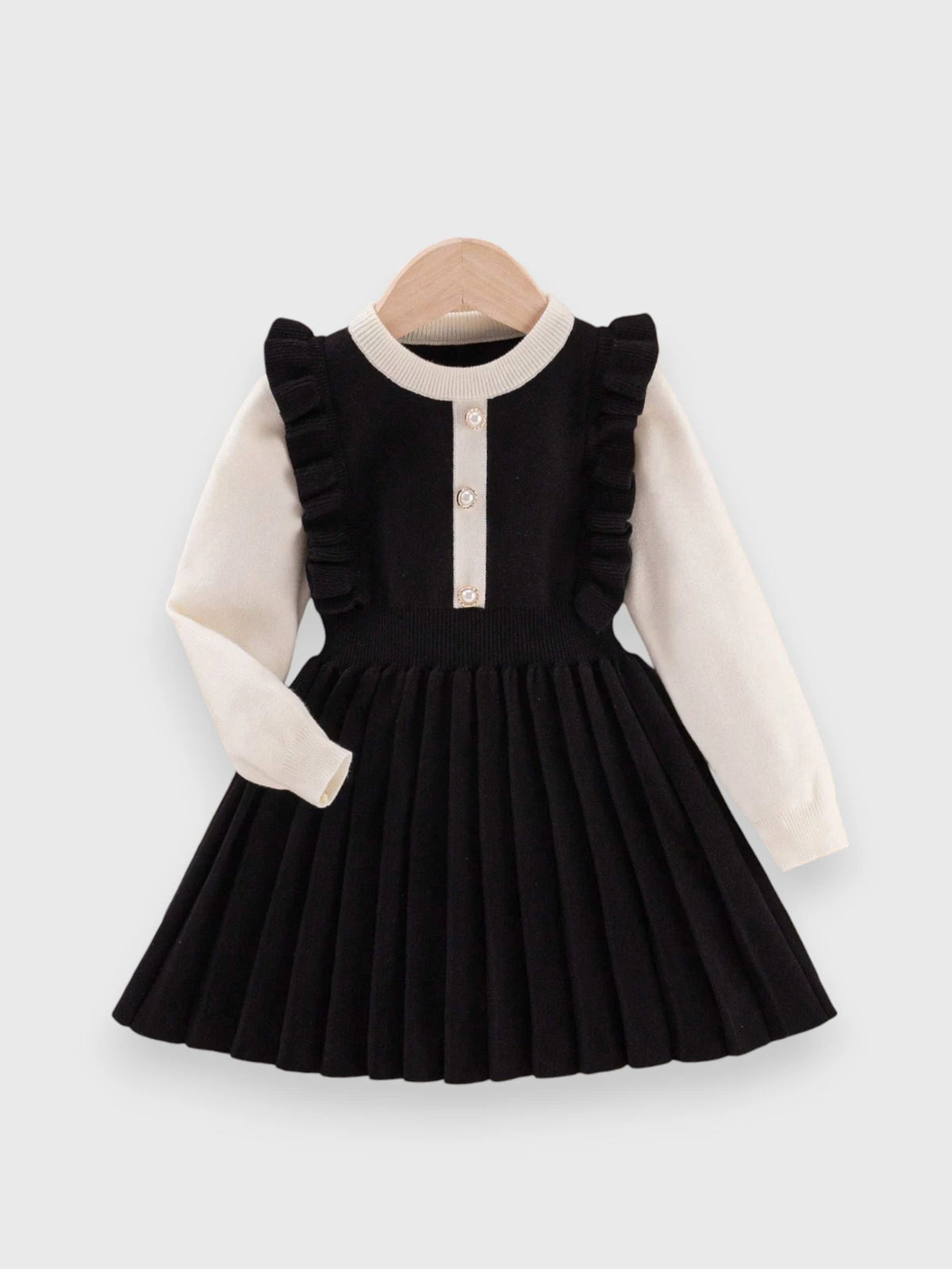 Girl Two-Tone Ruffle Trim Knit Dress