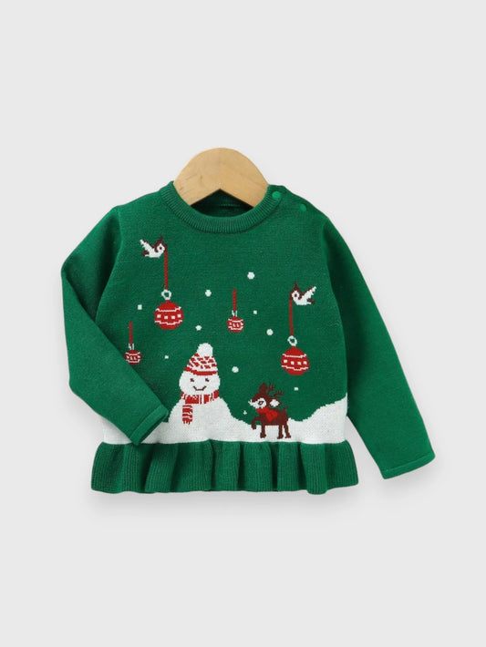 Baby Girl Ruffle Hem Snowman Sweater