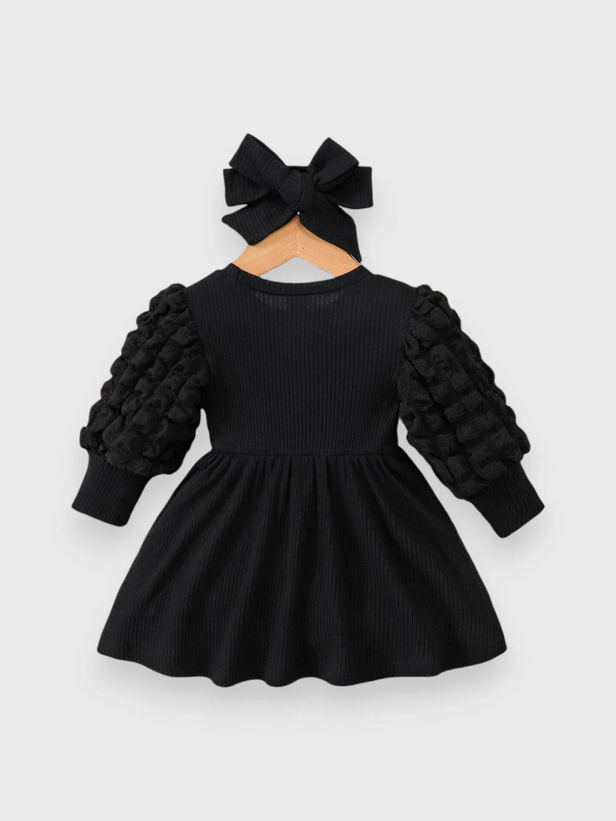 2 Pc Baby Girl Textured Puff Sleeve Dress