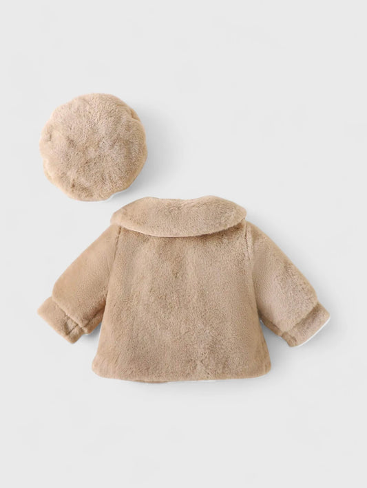 Baby Girl Light Faux Fur Coat with Beret