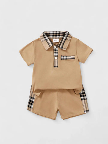 2 Pc Baby Boy Plaid Polo Shorts Set