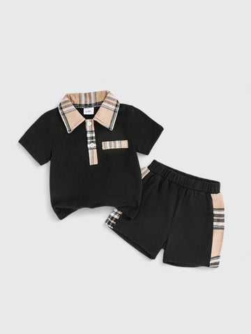 2 Pc Baby Boy Plaid Polo Shorts Set