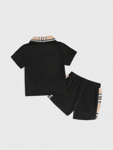 2 Pc Baby Boy Plaid Polo Shorts Set