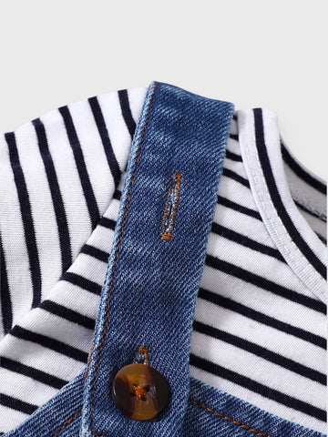 2 Pc Baby Boy Stripe Tee & Denim Overalls