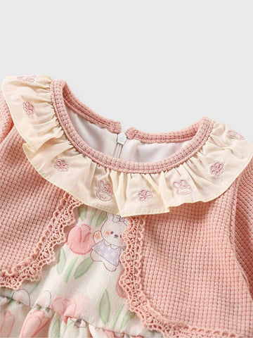 2 Pc Baby Girl Faux Cardigan Tulip Dress with Bag