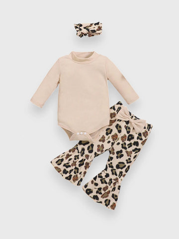 3 Pc Baby Girl Leopard Flare Pants and Bodysuit