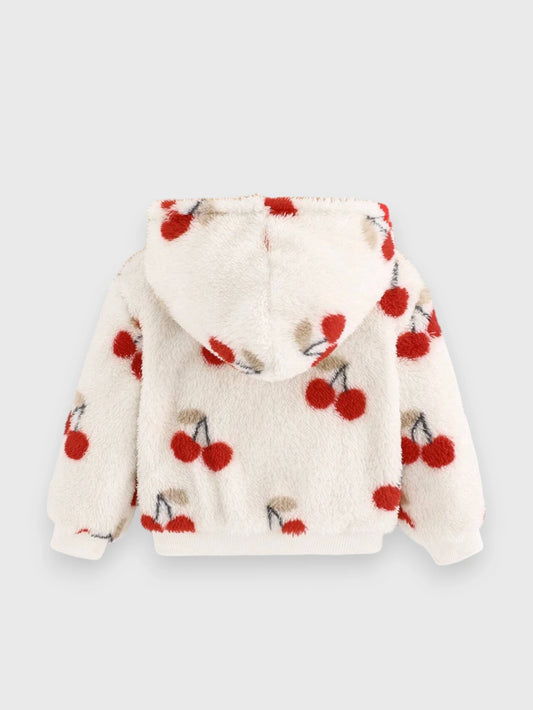 Baby Girl Hooded Cherry Fleece Jacket