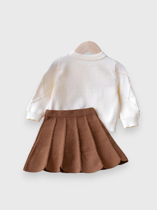 CL-Baby Girl Bow Knit Sweater & Skirt Set
