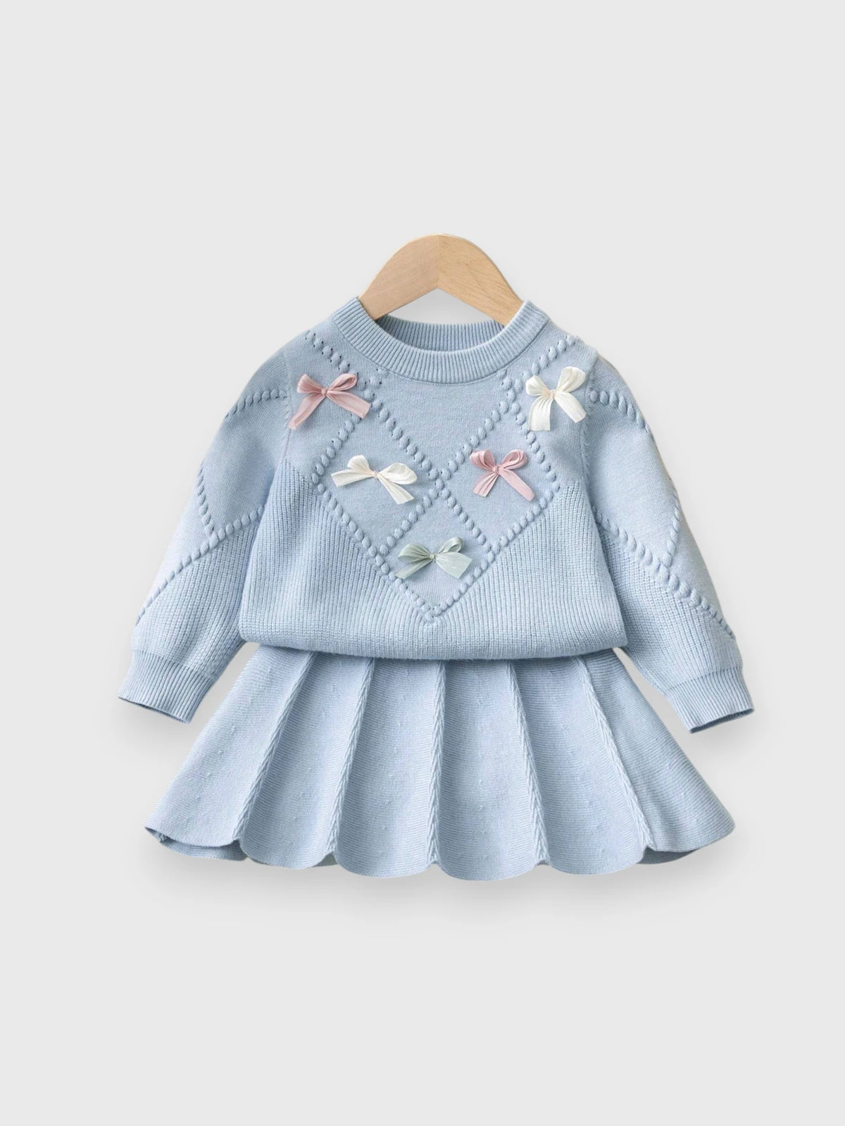 CL-Baby Girl Bow Knit Sweater & Skirt Set