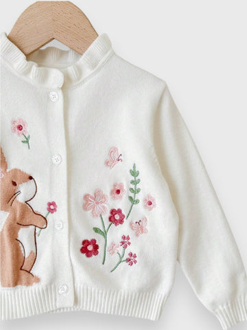 Baby Girl Bunny Embroidered Cardigan