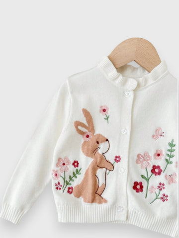 Baby Girl Bunny Embroidered Cardigan