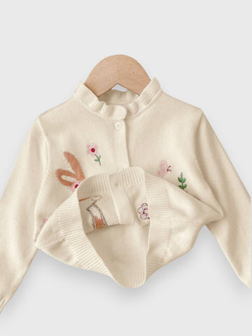 Baby Girl Bunny Embroidered Cardigan