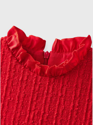 Girl Red Bow Dress with Ruffle Collar