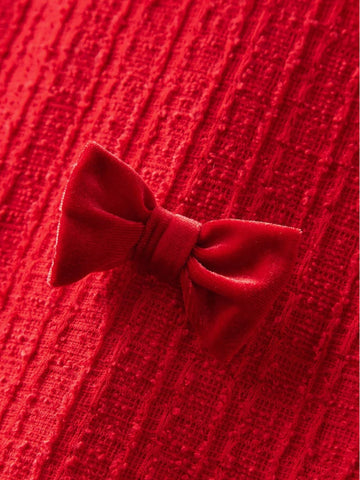 Girl Red Bow Dress with Ruffle Collar