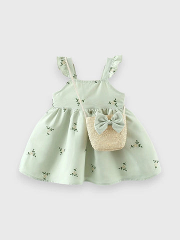 Baby Girl Embroidered Flower Dress with Bag