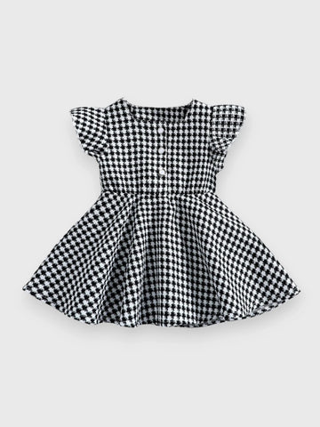 Baby Girl Square Neck Houndstooth Dress