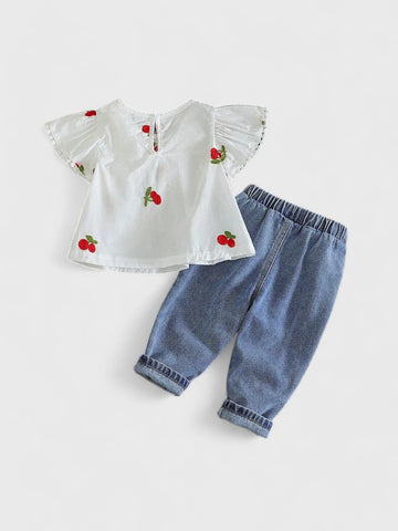 2 Pc Baby Girl Cherry Top with Jeans