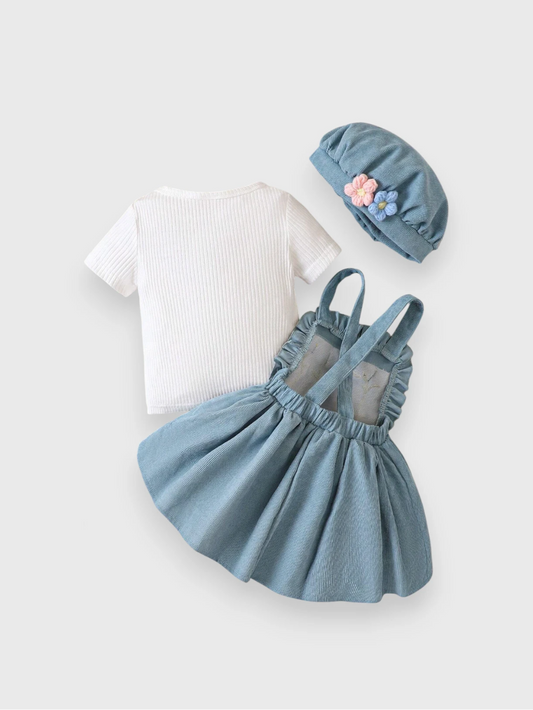 3 Pc Baby Girl Spring Flower Corduroy Overall Set
