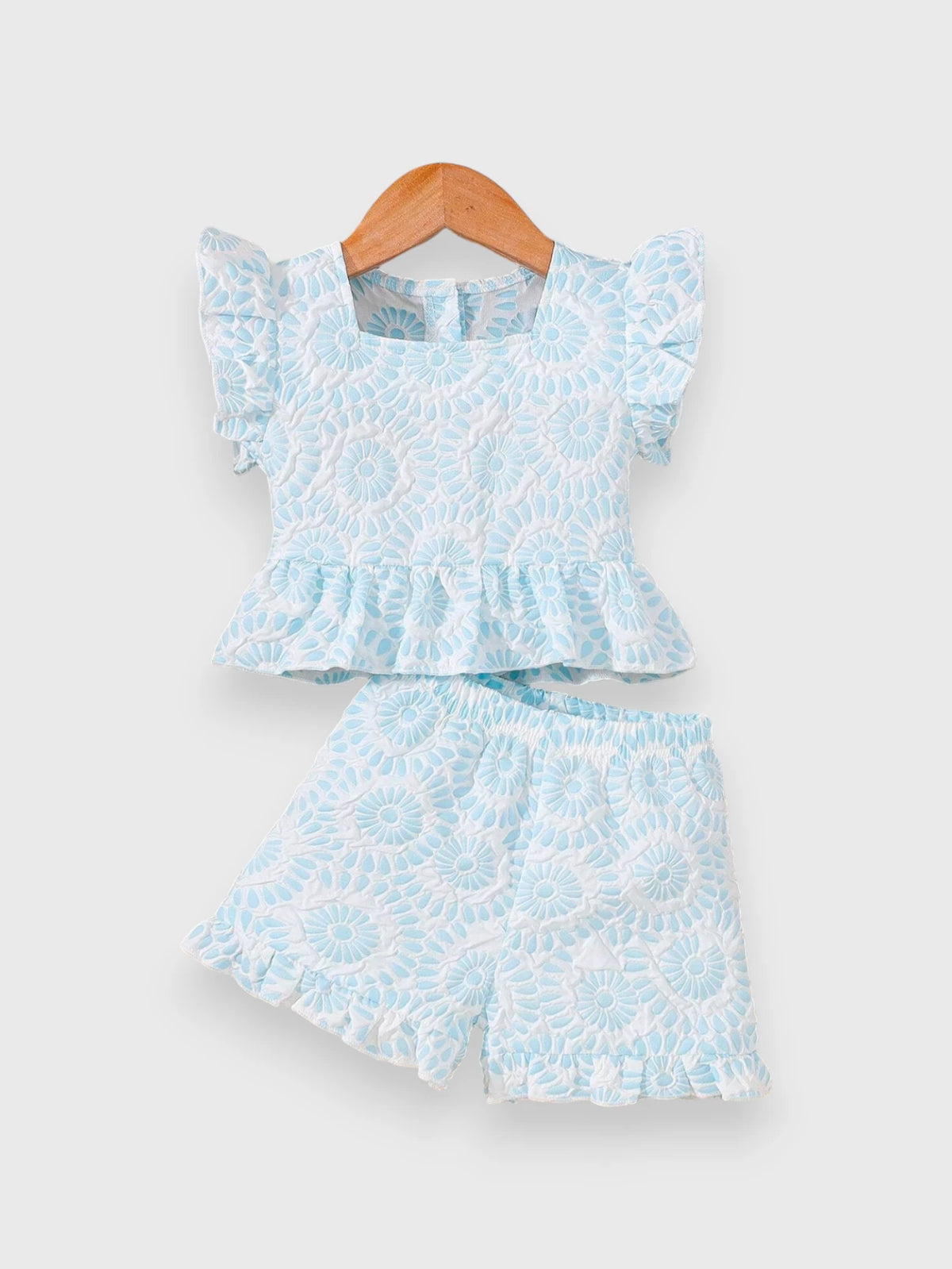 2 Pc Baby Girl Square Neck Flower Brocade Set