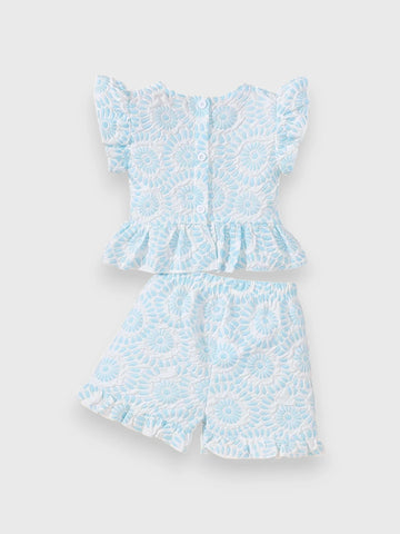 2 Pc Baby Girl Square Neck Flower Brocade Set