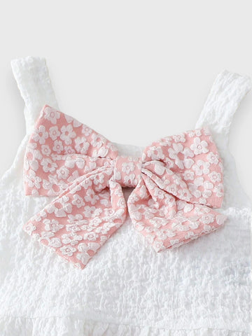 2 Pc Floral Square Neck Bow & Skirt Set