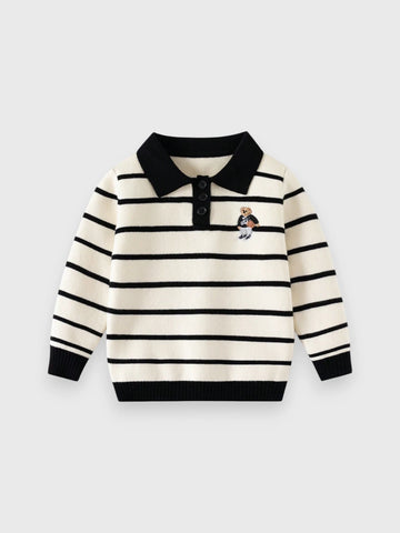 Boys Knit Bear Logo Stripe Sweater