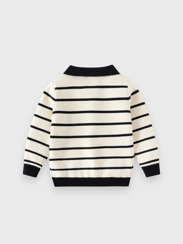 Boys Knit Bear Logo Stripe Sweater