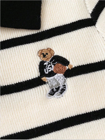 Boys Knit Bear Logo Stripe Sweater