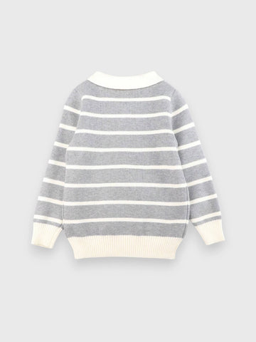 Boys Knit Bear Logo Stripe Sweater