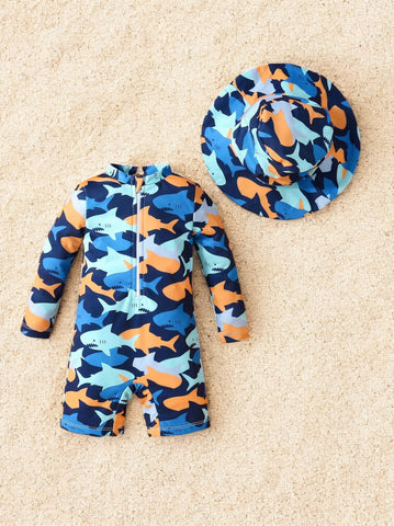 2 Pc Baby Boy Shark One-Piece Swim Suit