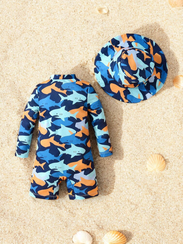 2 Pc Baby Boy Shark One-Piece Swim Suit