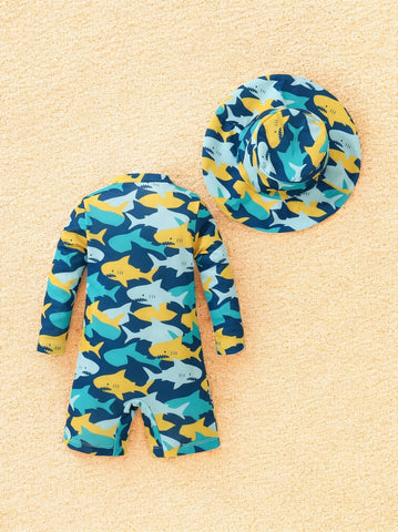 2 Pc Baby Boy Shark One-Piece Swim Suit