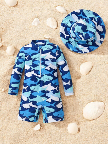 2 Pc Baby Boy Shark One-Piece Swim Suit