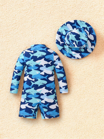 2 Pc Baby Boy Shark One-Piece Swim Suit