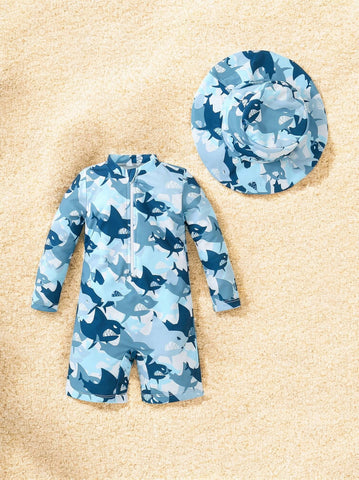 2 Pc Baby Boy Shark One-Piece Swim Suit