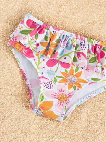 2 Pc Baby Girl Long Sleeve Wild Flower Swimsuit