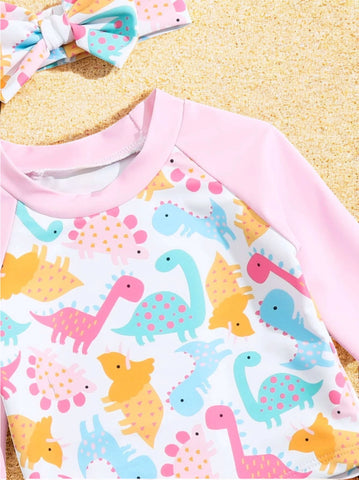 3 Pc Baby Girl Rainbow Dinosaur Swimsuit Set