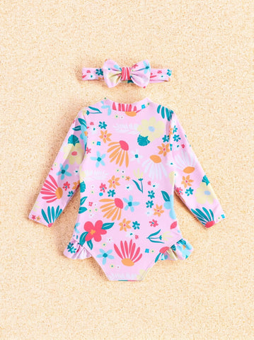 2 Pc Baby Girl Abstract Flower Swimsuit