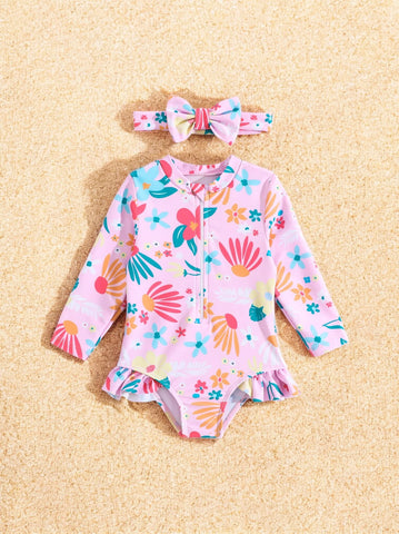 2 Pc Baby Girl Abstract Flower Swimsuit
