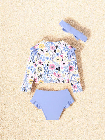 3 Pc Baby Girl Floral Print Swimsuit Set